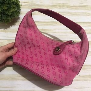 Dooney and Bourke Vintage Pink Signature Y2K Crescent Shoulder Bag Purse